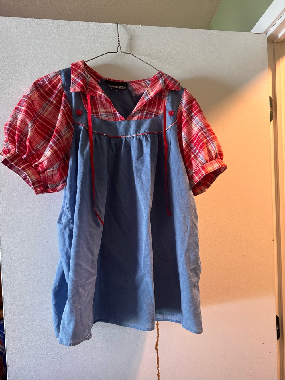 Plaid Red & Denim Blue Prairie-Style top